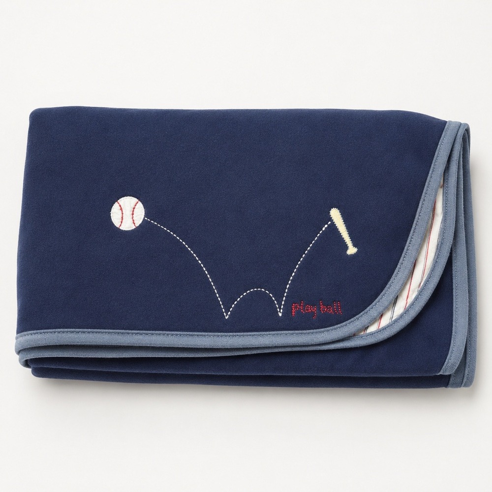 Vintage Y2K Gymboree 2002 Baseball Play Ball Reversible Navy Stripe Baby Blanket